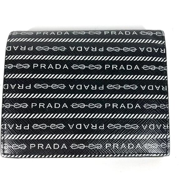 PRADA 1MV204 Logo pattern Compact wallet Folded wallet Leather Black/White - Picture 7 of 11